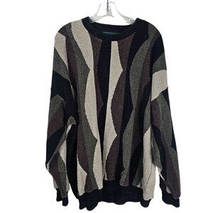 Vintage Tundra Canada Abstract Knit Crewneck Sweater XL Neutral Preppy‎ 90s Dad
